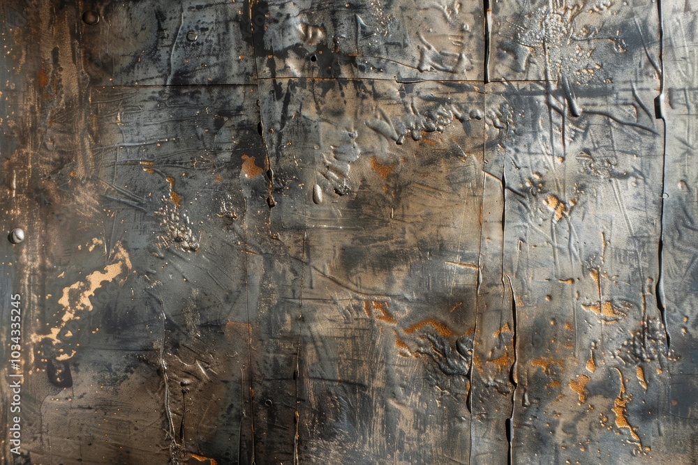 Poster the surface features a blend of dark colors and rust patterns, creating an abstract design with rich