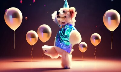 happy birthday party, birthday balloons, dog with balloons - Powered by Adobe
