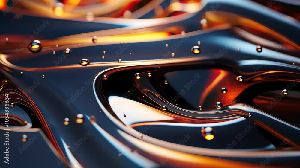 Fototapete A close-up view of swirling molten lava-like liquid with bubbles in a surreal, glossy texture capturing the vibrant orange and deep black colors during a creative abstract art session