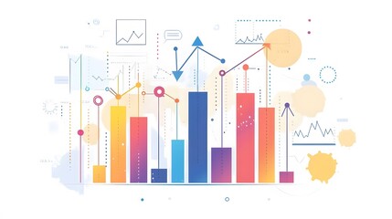 Obraz premium Abstract Data Visualization with Colorful Bar Graphs and Lines