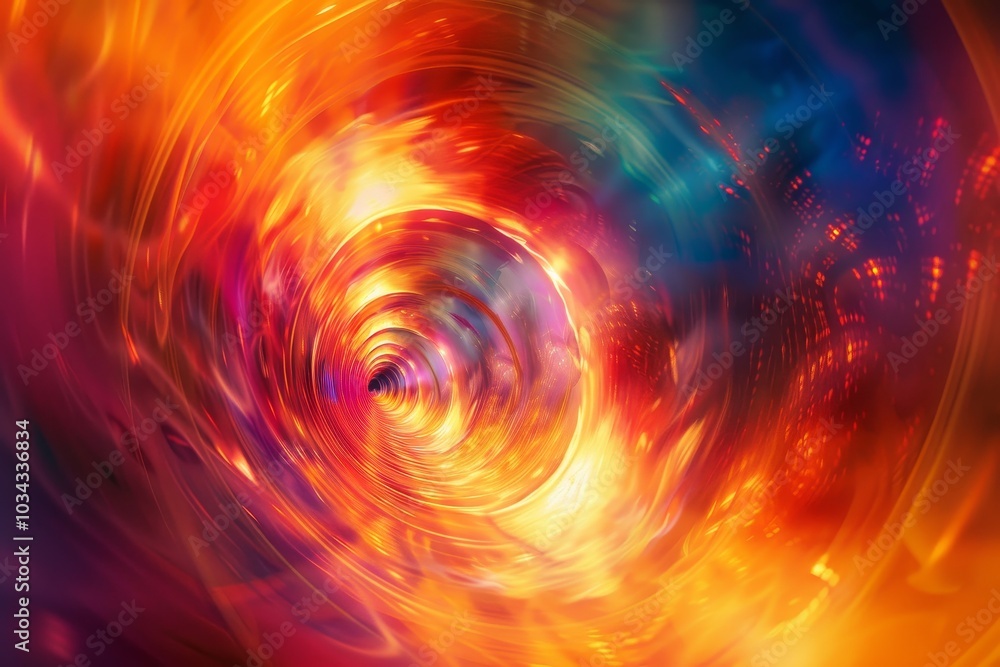 Poster a vibrant spiral of colors twists and turns, radiating warmth and energy, creating an enchanting vis