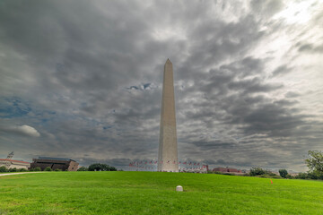 Washington Monument under a dramatic sky