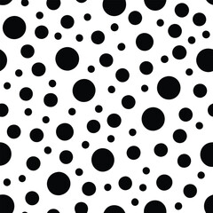 Seamless Black and White Polka Dot Pattern Vector Illustration - Circular Shapes, Flat Design, Simple Repeating Pattern, Ideal for Backgrounds, Fabrics, Wallpapers, and Graphic Design Projects