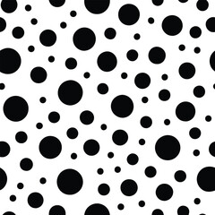 Seamless Black and White Polka Dot Pattern Vector Illustration - Circular Shapes, Flat Design, Simple Repeating Pattern, Ideal for Backgrounds, Fabrics, Wallpapers, and Graphic Design Projects