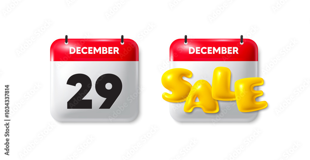 Poster calendar date sale 3d icon. 29th day of the month icon. event schedule date. meeting appointment tim
