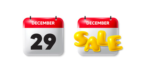 Calendar date sale 3d icon. 29th day of the month icon. Event schedule date. Meeting appointment time. 29th day calendar message. Save the date 3d banner. Day or Month of sales. Vector