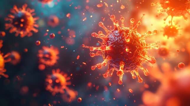 A vibrant depiction of the human immune system fighting off a virus