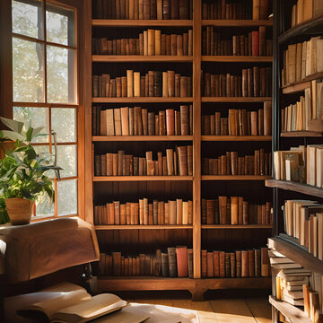 Librer&iacute;a de madera llena de libros