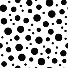 Seamless Black and White Polka Dot Pattern Vector Illustration - Circular Shapes, Flat Design, Simple Repeating Pattern, Ideal for Backgrounds, Fabrics, Wallpapers, and Graphic Design Projects
