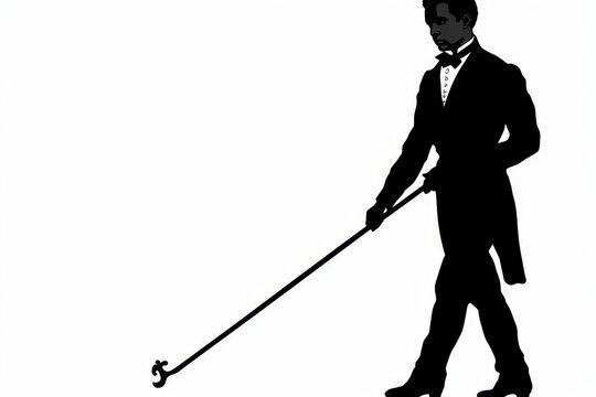 Silhouette of a man navigating with a cane  an iconic representation of mobility assistance