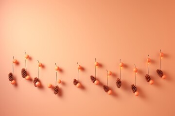 Minimalist winter new year s garland with fir tree branches and cones on a clean background