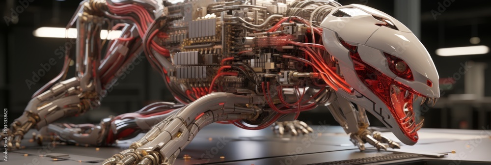 Aufkleber cybernetic snake crafted from wires and microcircuits slithering on a digital surface