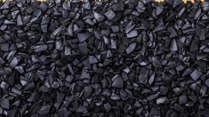 Shredded rubber pieces processed for sustainable reuse at a recycling facility