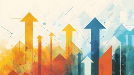 Abstract Watercolor Painting with Upward Arrows