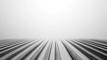 Naklejka premium Long rows of steel rebar prepare for construction showcasing strength and durability