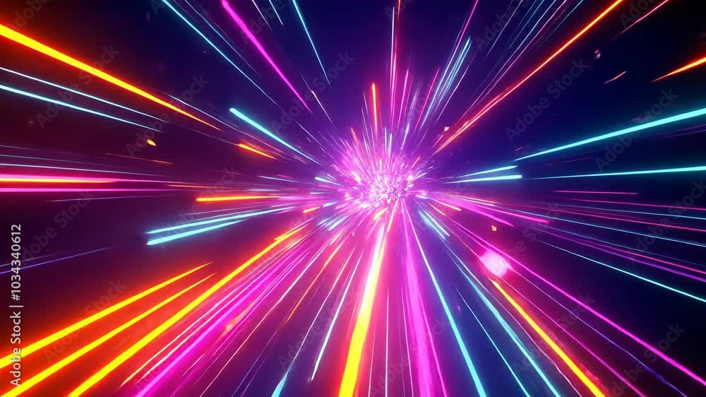 Poster colorful neon lines radiate outwards from a central point, creating a dynamic and futuristic abstrac