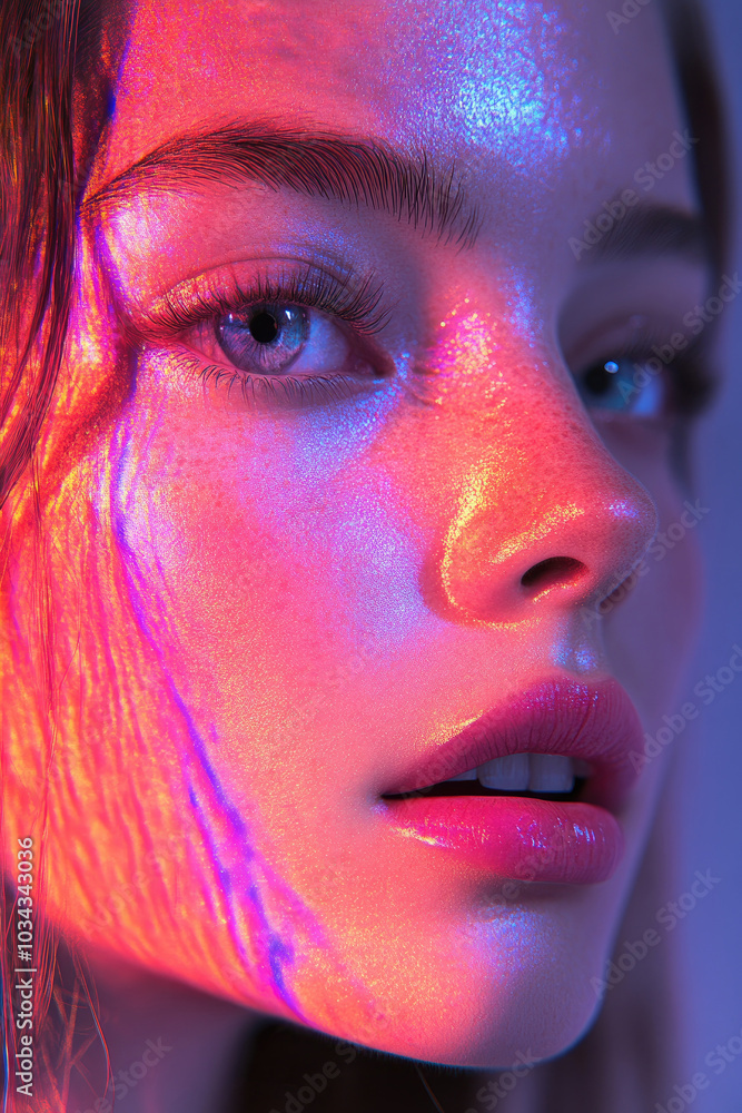 Canvas Prints A glitch portrait of a beautiful modern girl.