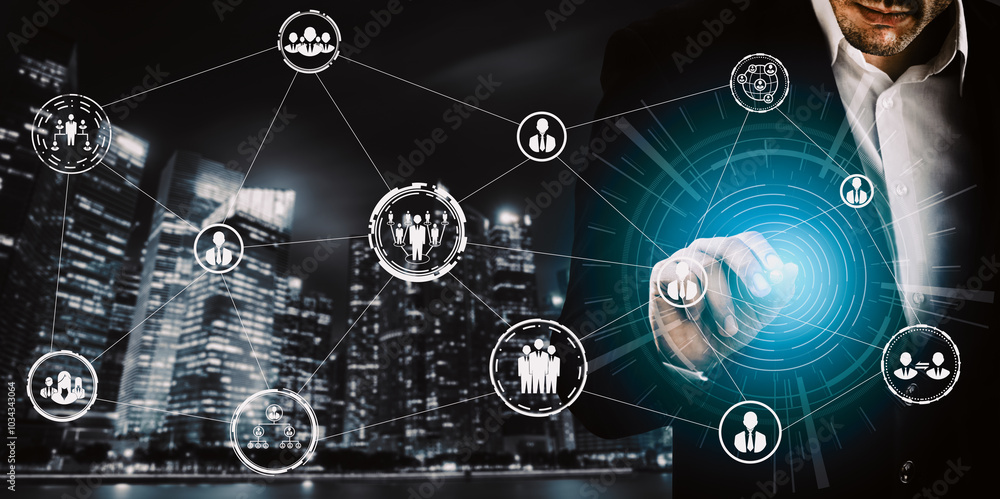 Poster human resources recruitment and people networking concept. modern graphic interface showing professi