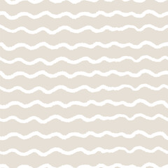 Wavy stripes background. Hand drawn horizontal white lines on beige backdrop. Brush texture ornament.