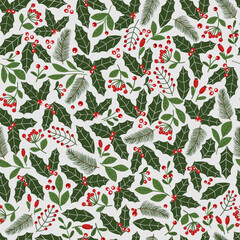 Merry Christmas and Happy New Year  seamless pattern.  Xmas minimal pattern  design with festive trees with balls and other symbols. Vector
