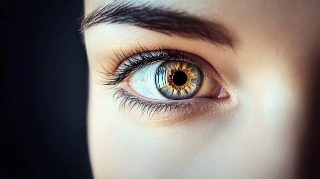 This close-up image captures the intricate detail of a green eye, revealing its striking colors and patterns with vivid clarity.