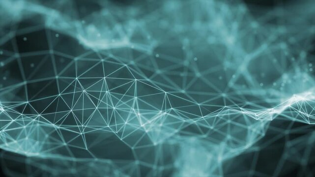 Abstract teal and white network mesh background.