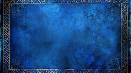 A blue background with a Celtic knot border.