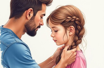 Naklejka premium A young father is talking seriously to his little daughter, both are upset