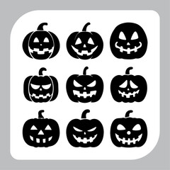 Set of logotype different type of black simple Halloween vector illustration silhouettes in white background, collection of Halloween silhouettes