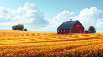 Red Barn in a Field of Gold