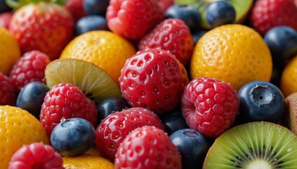 Obraz premium A dynamic depiction of fruit splashing in water droplets