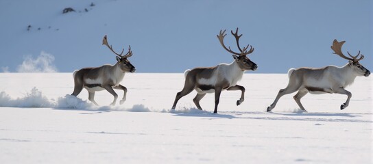 Obraz premium Reindeer sledding through winter wonderland