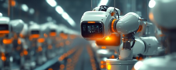 Industrial robotic arm with a digital display.