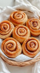 Fototapeta premium Warm cinnamon rolls sit invitingly in a dish, drizzled with creamy icing, creating a delicious breakfast treat perfect for sharing with friends and family