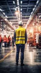Factory Worker Supervising Operations in High Visibility Clothing and Hard Hat