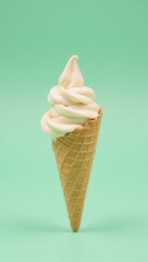 Pastel-green backdrop featuring a solitary ice cream cone centrally placed