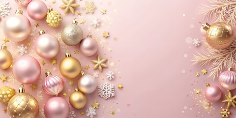 pink and gold christmas background with balls