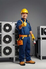 Employees, service, installation, maintenance, air conditioners, thumbs up, technicians, home, office.