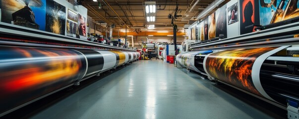 Large-format printing machine in a factory.
