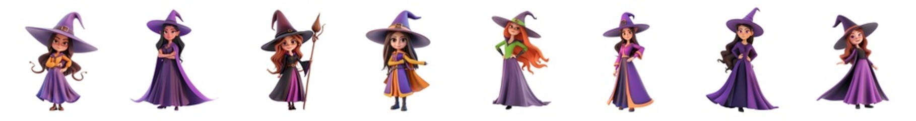 Powerful magic toxic witch  posing, 3D cartoon illustration, isolated on transparent background, cute animated style, beautiful colors, Generative ai