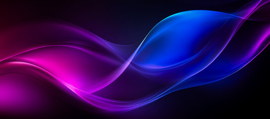 Fototapeta premium Vivid abstract design with flowing purple and blue light waves on a dark background. The smooth gradients and vibrant colors create a dynamic and modern feel, ideal for futuristic applications