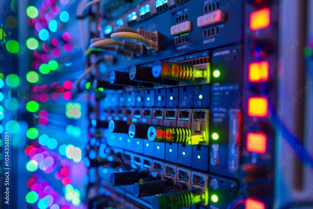 Aufkleber brightly lit network servers display vibrant lights as they manage data transmission in a high-tech 