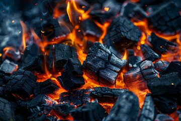 A pile of charcoal sitting on top of a fire