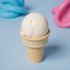 Fototapeta premium White ice cream cone against colorful backdrop blue pink