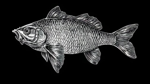A detailed illustration of a carp fish on a black background