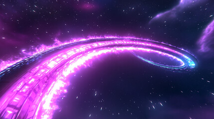 Obraz premium Futuristic cosmic spiral, vibrant mood, glowing with pink and blue light, deep space background, copy space