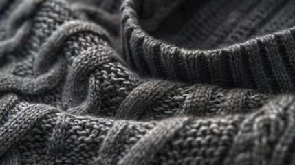 A classic cashmere turtleneck in a muted charcoal grey featuring a vintageinspired cable knit design and a fitted silhouette that exudes effortless style.