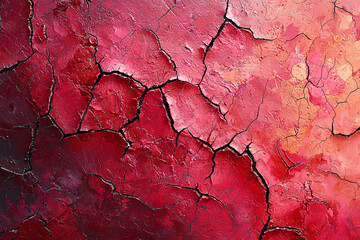 Naklejka premium Cracked red surface texture resembling dried paint at sunset