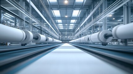 Naklejka premium Industrial Factory Production Line with Large Rolls of Paper
