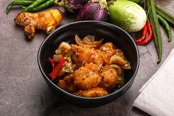 Chinese cuisine - prawn with chili sauce